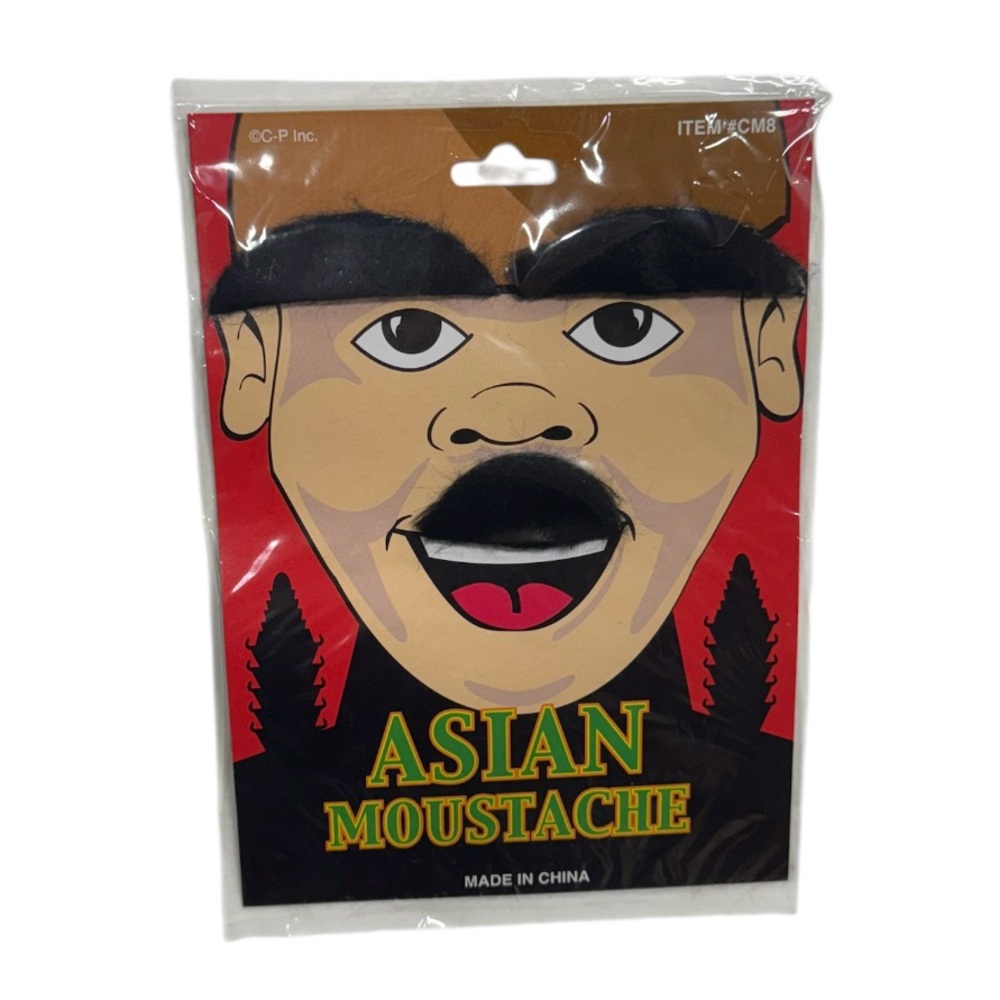 Short black style stick on moustache in perfect condition, in original packaging